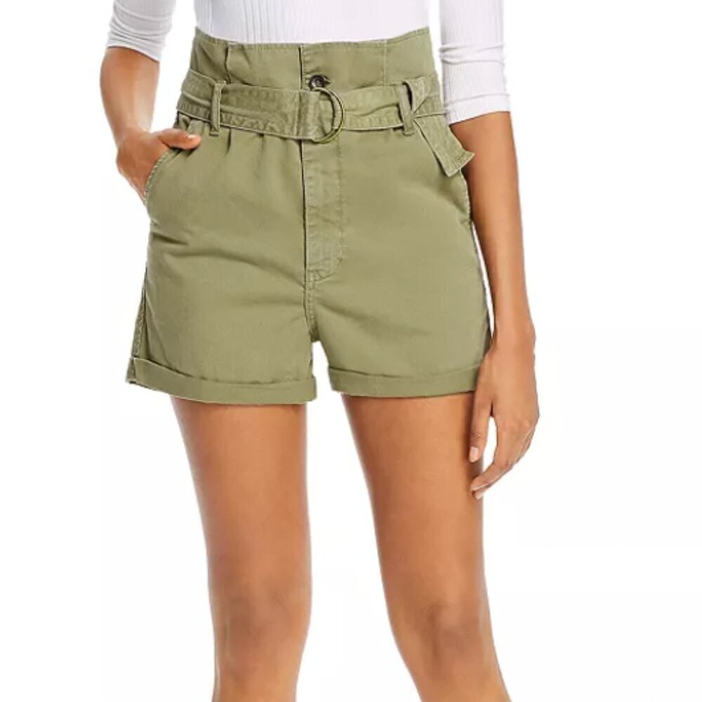 Frame Safari Belted Shorts Women's 27 Olive Green High Rise Utility Cuffed